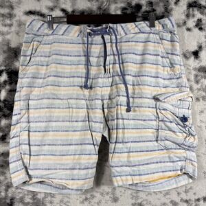 Lucky Brand Shorts‎ Mens Size 38 Striped Linen Blend Cargo Drawstring Casual Y2K